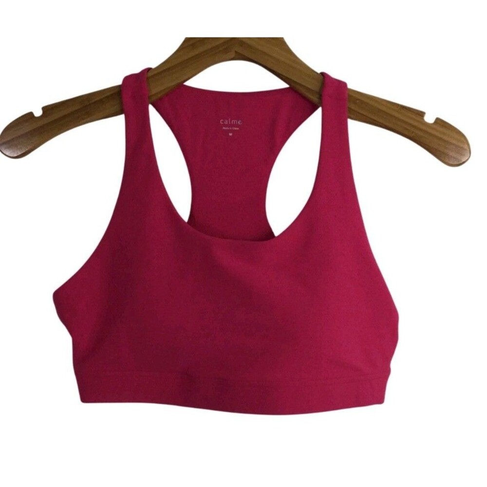 Calme Johnny Was Women's Endurance Sports Bra Scoop-Neck Stretch Pink Size M